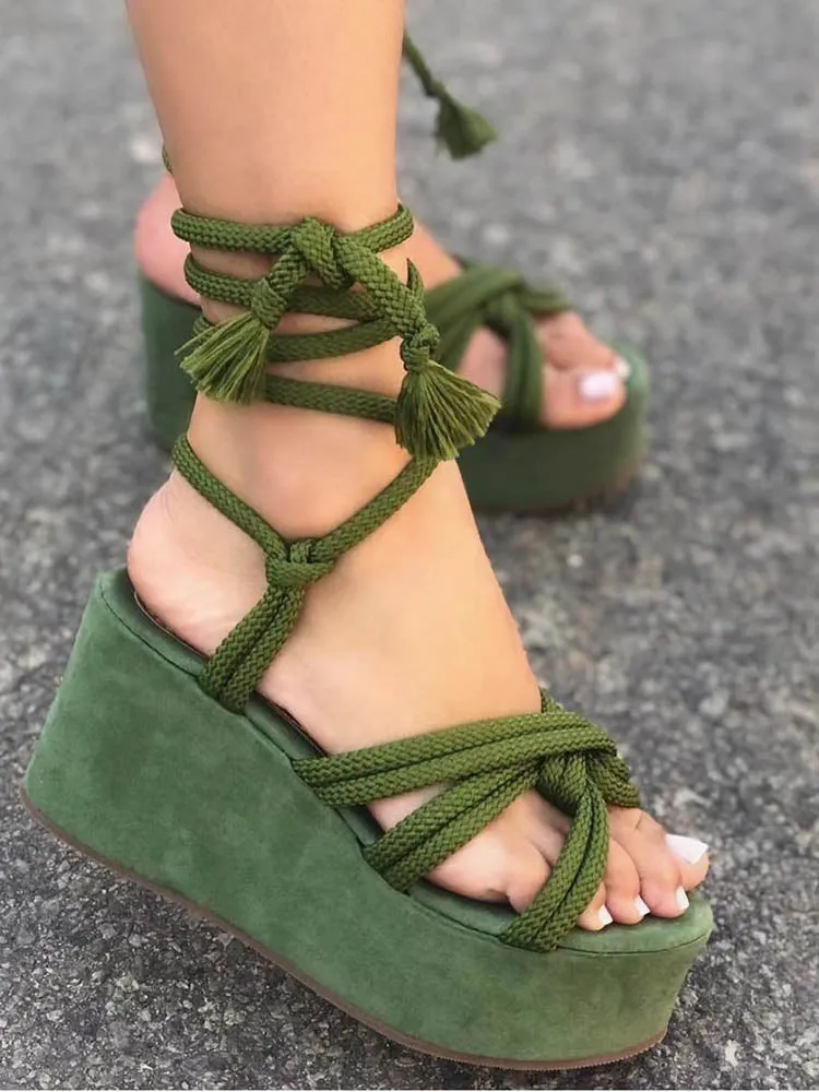 Amozae-Lace Up Wedge Platform Sandals