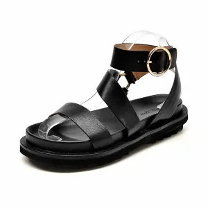 BeauToday Sandals for Women with Metal Ring Buckle