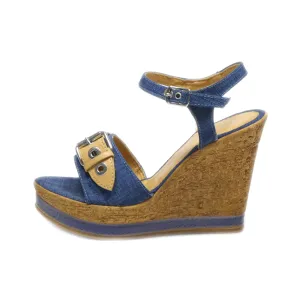 Cable Wedge Sandals Leather Blue Colour For Women