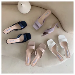 Chic Square-Toe High Heel Slides