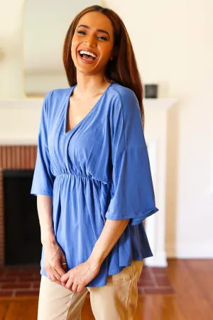 Easy To Love Blue Babydoll Dolman Modal V Neck Top (Open Pack)