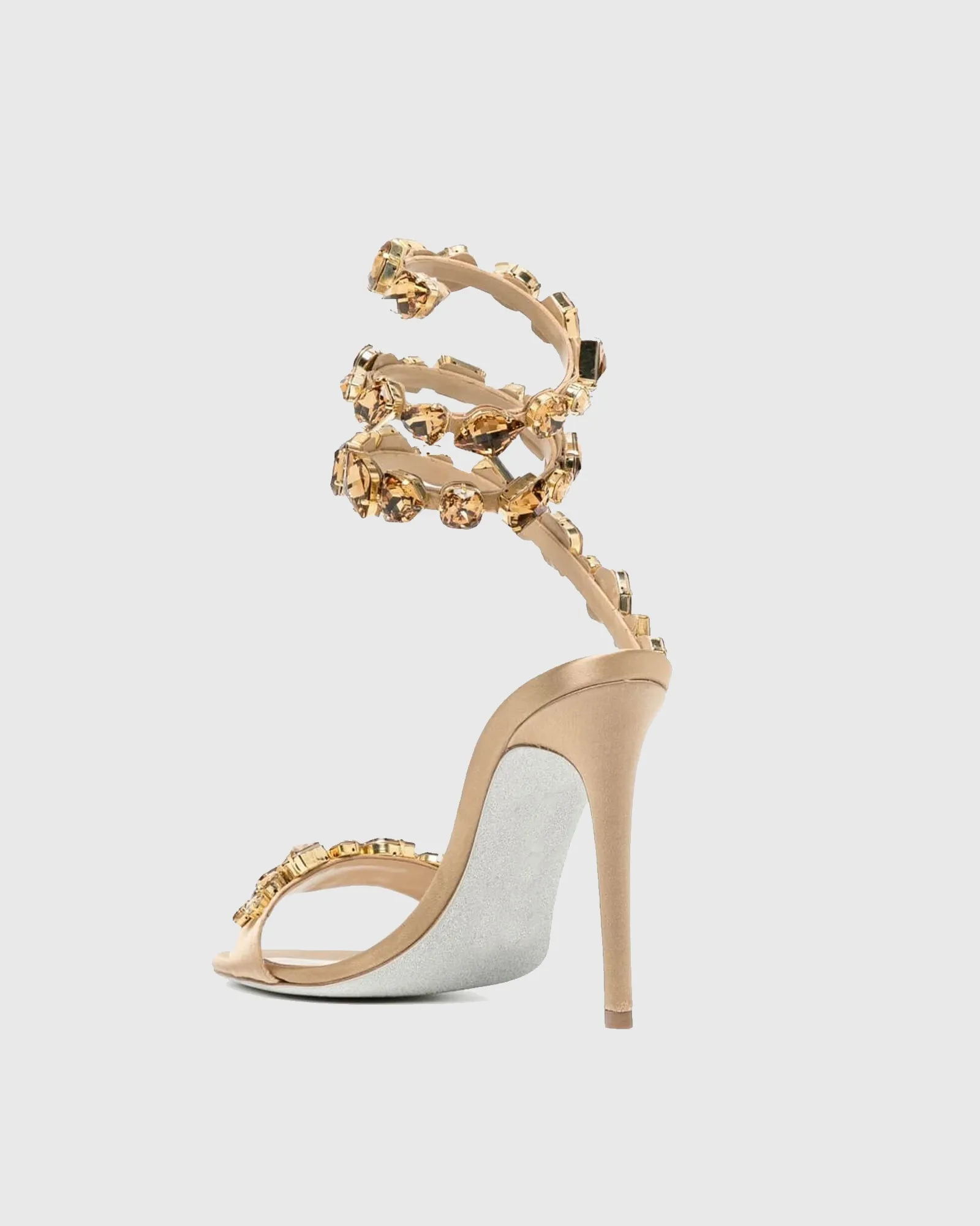Filide Rhinestone Embellished  Lace Up Sandals In Apricot