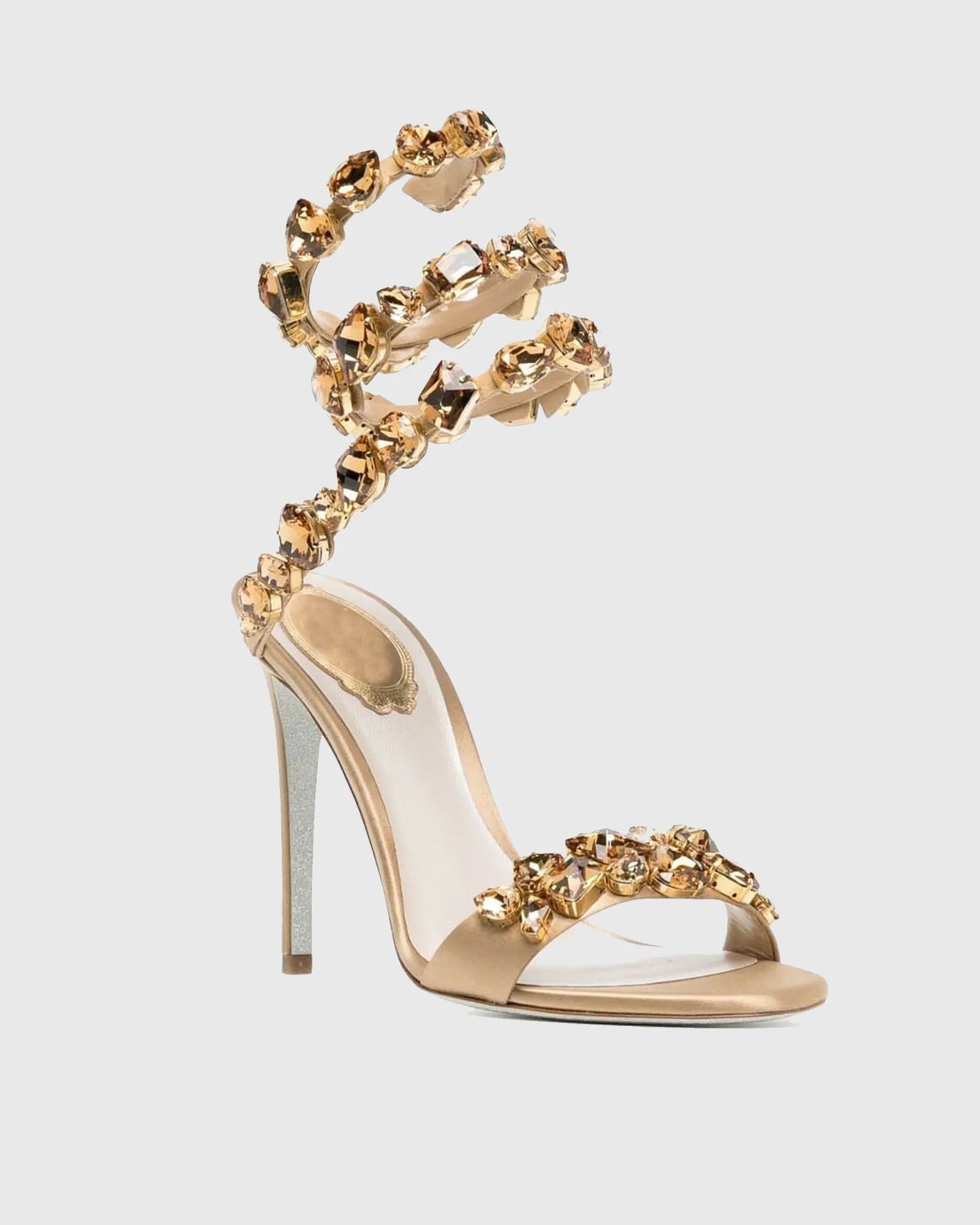 Filide Rhinestone Embellished  Lace Up Sandals In Apricot