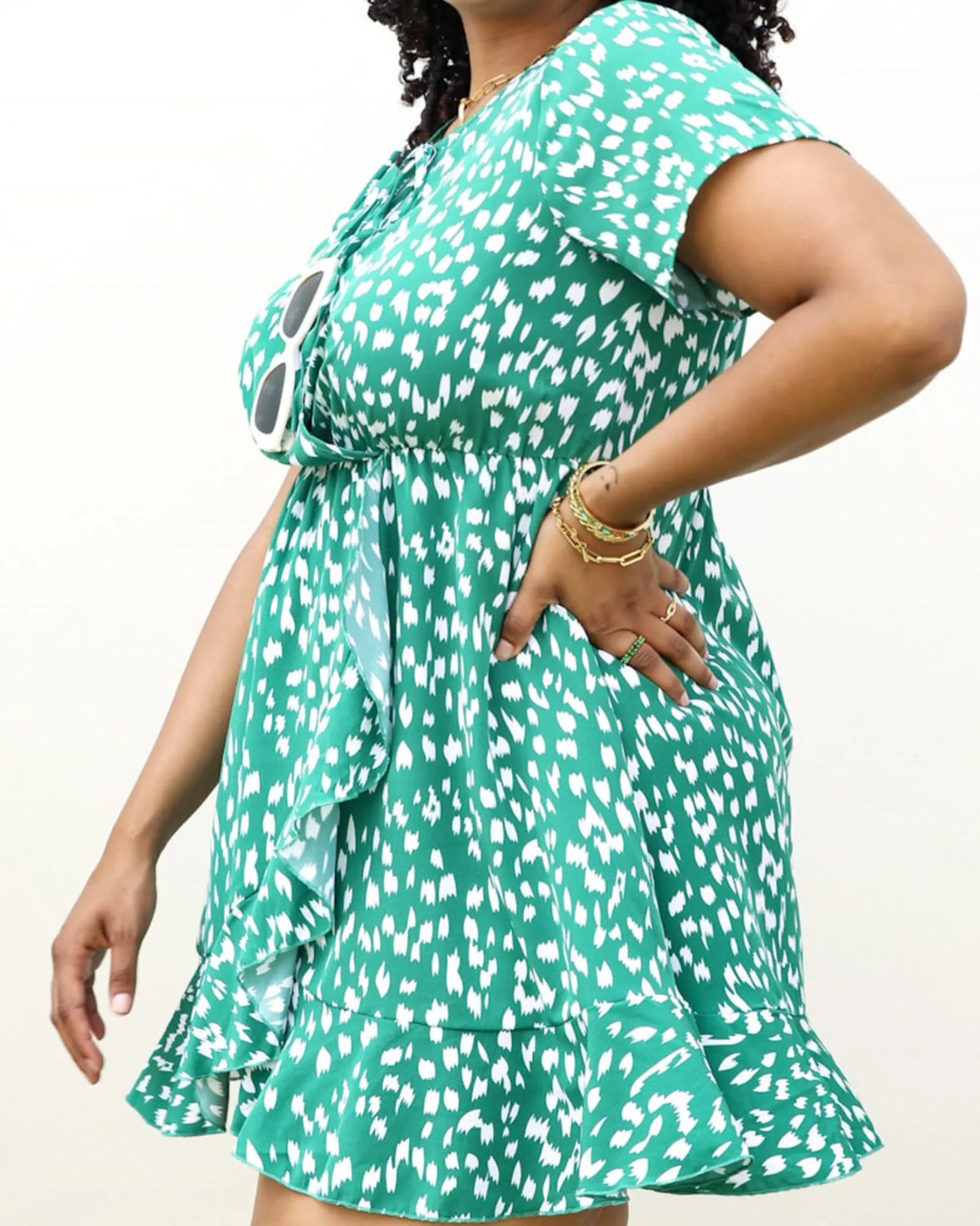 Green Swing Dress with Front Keyhole Neckline | Green