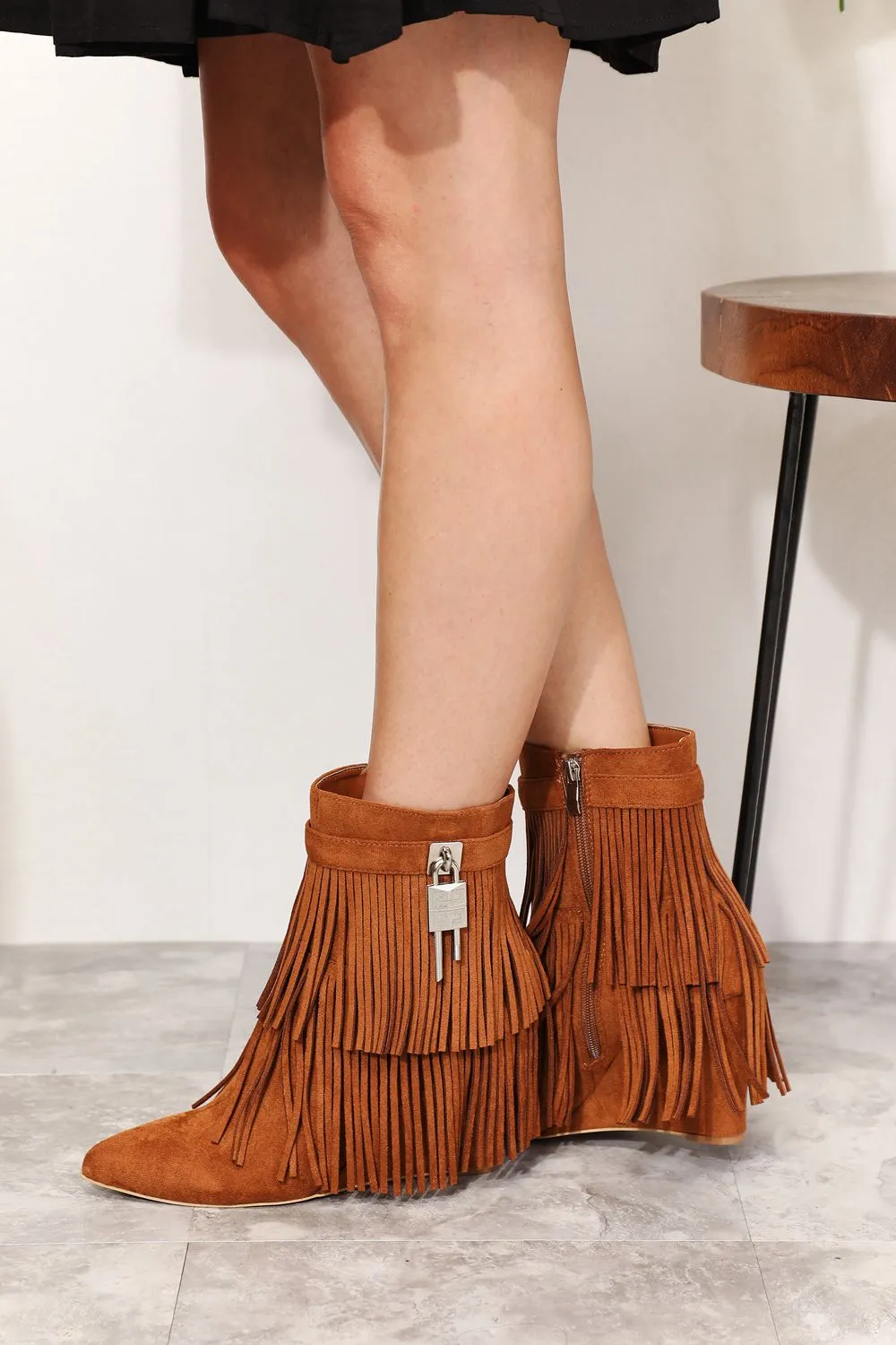 Lanie Tassel Wedge Heel Ankle Booties