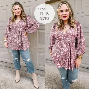 Last Chance Size Small & Medium | Charming Day Dotted Babydoll Top with Ruched Shoulders in Mauve