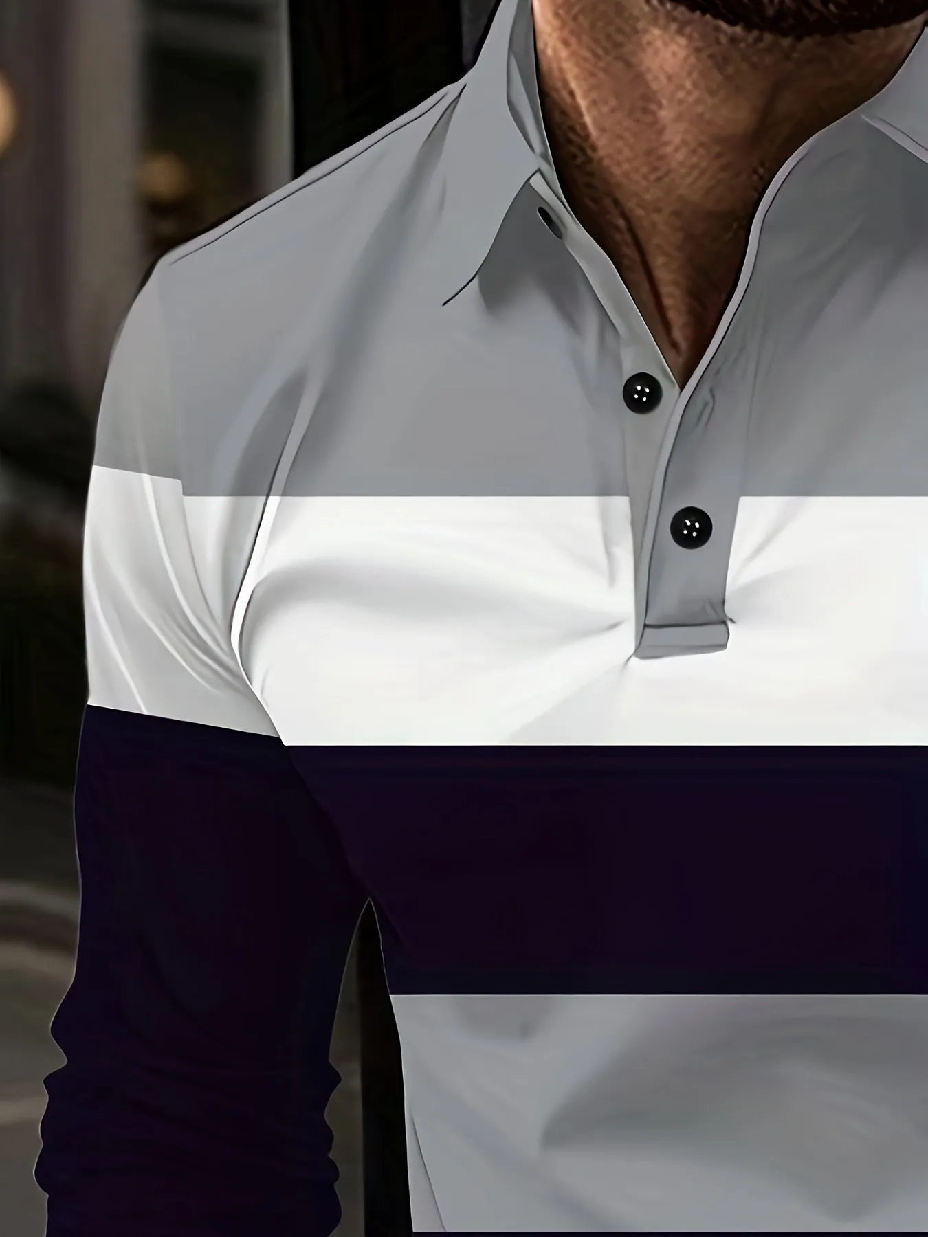 Polonik - Heren Poloshirt met Lange Mouwen, Brede Strepen en Knoopsluiting