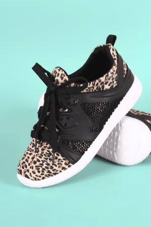 Qupid Leopard Print Ridge Sole Lace Up Sneaker