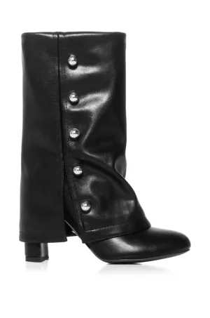 SHENZI-BLACK FOLD OVER HEELED BOOTIE