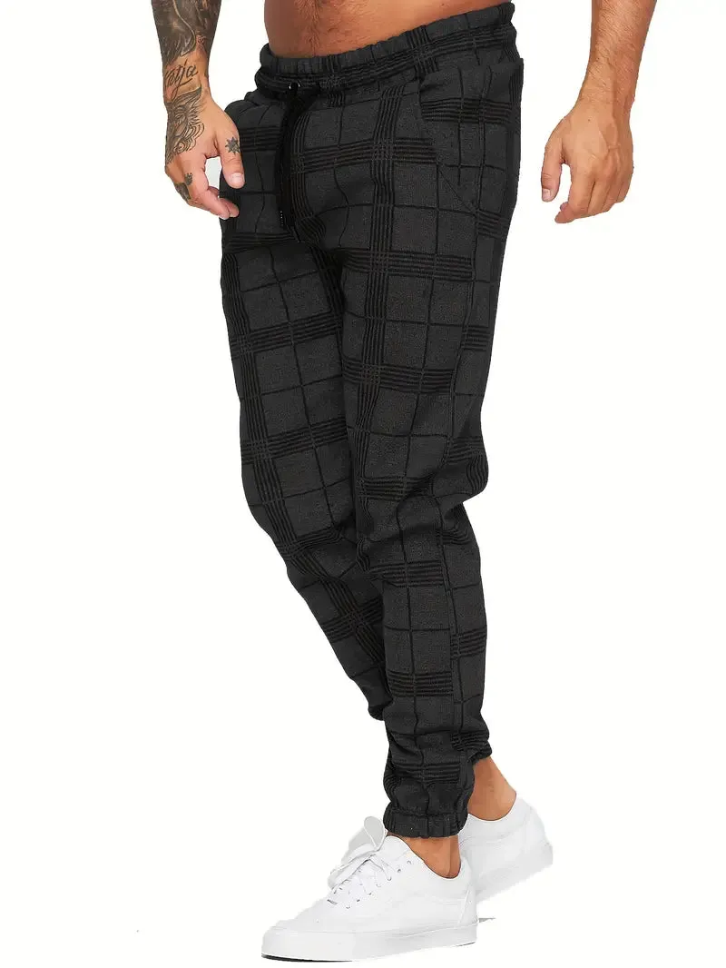 Stijlvolle katoenen geruite Slim-Fit broek met elastische taille en toelopende pijpen
