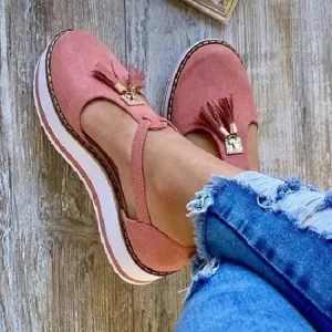 Women's Sandals Platform Sandals Plus Size Outdoor Daily Walking Summer Tassel Platform Flat Heel Round Toe Closed Toe Vintage Casual Faux Leather Synthetics Buckle Solid Color Solid Colored Black
